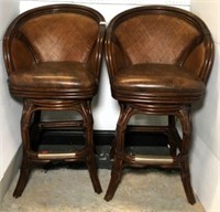 Pair of Rattan & Leather Barstools