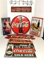 Coca-Cola Tin Signs & Wooden Coat/Hat Rack