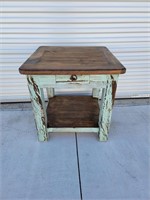 Distressed Painted Teal Single Drawer Side Table