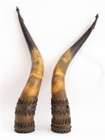 Continental Brass Mounted Drinking Horns, 19th C.