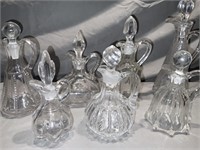 7 ANTIQUE CRYSTAL & GLASS CRUETS+STOPPERS