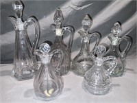 6 ANTIQUE CRYSTAL & GLASS CRUETS+STOPPERS