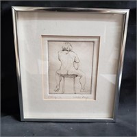 Robert Henry '72 dry point etching of a nude