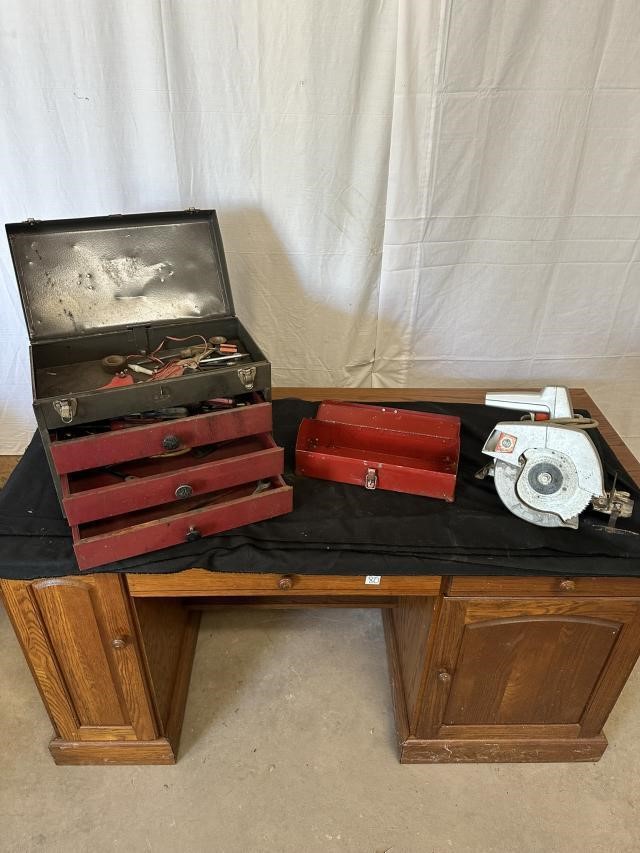 Tool boxes and saw