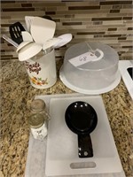 Cake plate, utensils, salt & pepper, misc