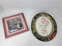 Two Framed Embroidered Cat Pictures