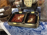 Set of eight Asian trays
