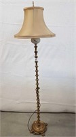 BRASS SPOOL FLOOR LAMP WITH CHINA ACCENT