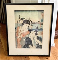Antique Japanese Utagawa Toyokuni II Framed Art
