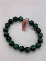 STERLING SILVER & GREEN TIGERS EYE BEAD BRACELET