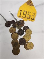 1939-40 brass Wisconsin trap tags, 1953 Ear
