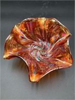 Carnival Glass Marigold Acanthus Ruffled Bowl