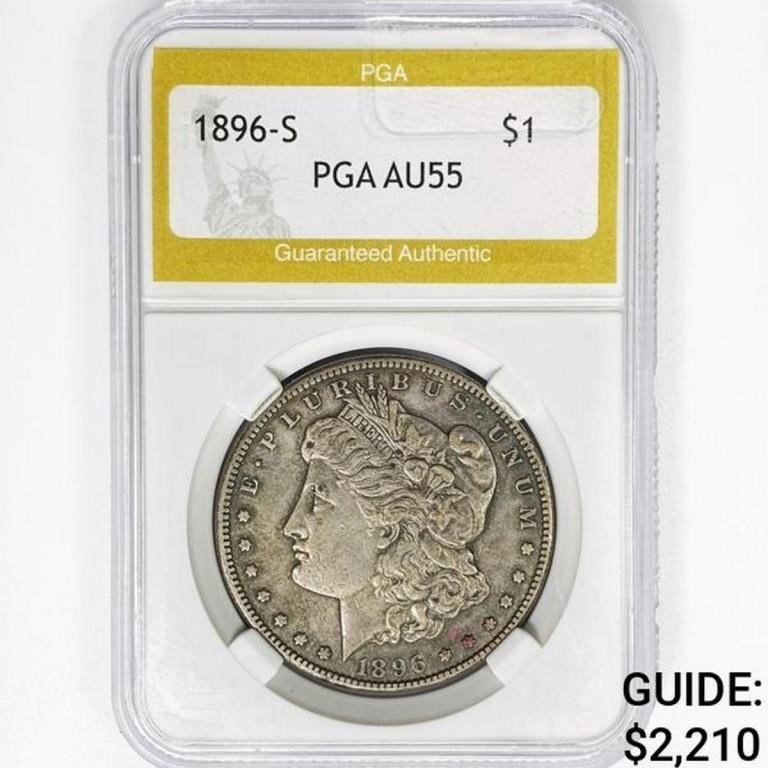 1896-S Morgan Silver Dollar PGA AU55