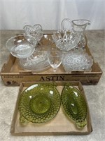 Clear glass serving platters, pitcher, and