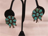PAIR STERLING AND TURQUOISE EARRINGS 1.5"