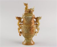 Chinese Archaistic Yellow Jade Carved Dragon Vase