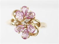 10K YELLOW GOLD PINK TOPAZ CLUSTER RING