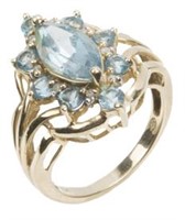 10K YELLOW GOLD BLUE ZIRCON FASHION RING