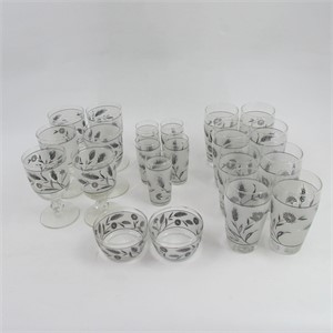 Libbey Silver Wheat Bowls  Glasses Frosted MCM