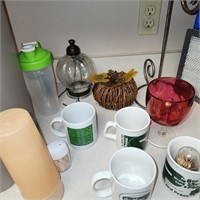 Mixed Lot Light Bulbs, Cups, Waste Can n