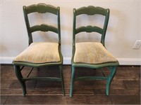 Lot Of 2 Green Painted Vintage Chairs