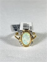 14k Yellow 2 Carat Gold Opal & Diamond Ring