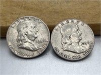 TWO 1959 Franklin Half Dollars 90% Silver 10%