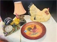 Chicken Clock Lamp Platter and nesting hen