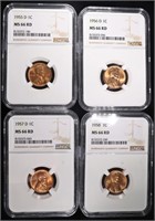 1955-D, 56-D, 57-D, 58 LINCOLN CENTS NGC MS66 RD
