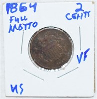 COIN - 1864 FULL MOTTO 2 CENT PIECE