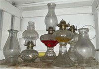 Lot Various Vintage Oil Lamps & Hurricane Shades