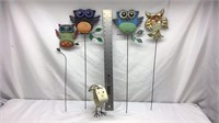 D4) 5- METAL OWL LAWN ORNAMENTS, ADORABLE, FUN