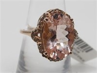 .925 Sterling Silver Morganite and Diamond Ring