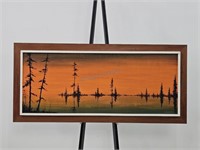 Aage Klemp Original Sunset Oil Panting Teak Frame