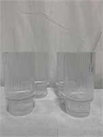 DRINKING GLASSES W/GLASS STRAWS 11OZ 4GLASSES