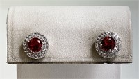 Sterling Round 5.00 Ct "Ruby" Halo Stud Earrings