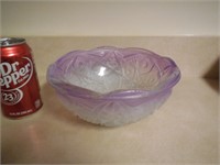 Frosted Cut Glass Bowl, Purple Around Top 8" Dia