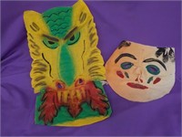 2 Vintage Halloween masks cloth like material