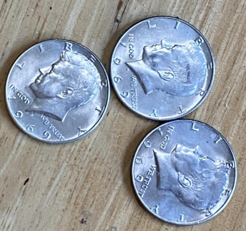 3 Kennedy Silver Clad Half Dollars