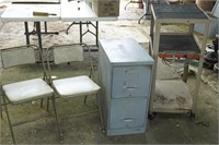 AV Cart, File Cabinet, 2 Chairs (Samsonite)