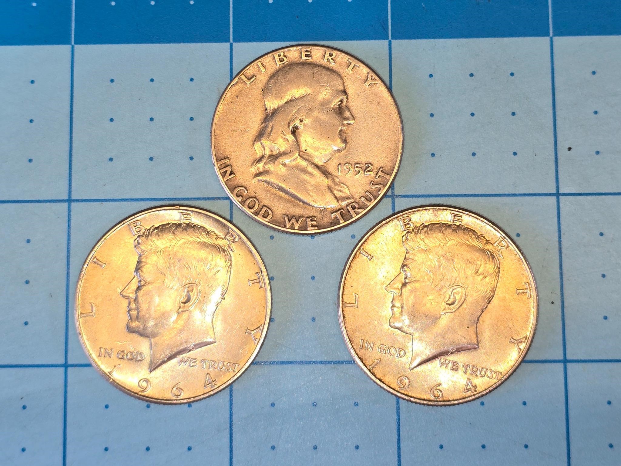 Ben Franklin 1952 & Kennedy 1964 half dollars