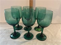 6 Green glass goblets