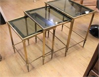 Lot of 3 brass/glass stacking tables