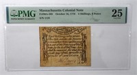 1778 MASSACHUSETTS COLONIAL NOTE PMG 25