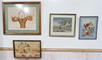 Lot of 4 needlework pictures - 3 cottages and