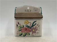 Vintage salt box with wooden lid, unmarked three