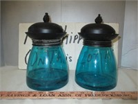 Pair of Blue Glass Tiki Lamps / Patio Torch Lamps