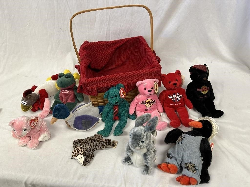 Large Beenie Baby Lot With Basket