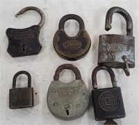 6 Brass Locks, 1 with key