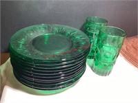 Indiana Colony Green 8 1/2" Lunch Plates & 2 Glass